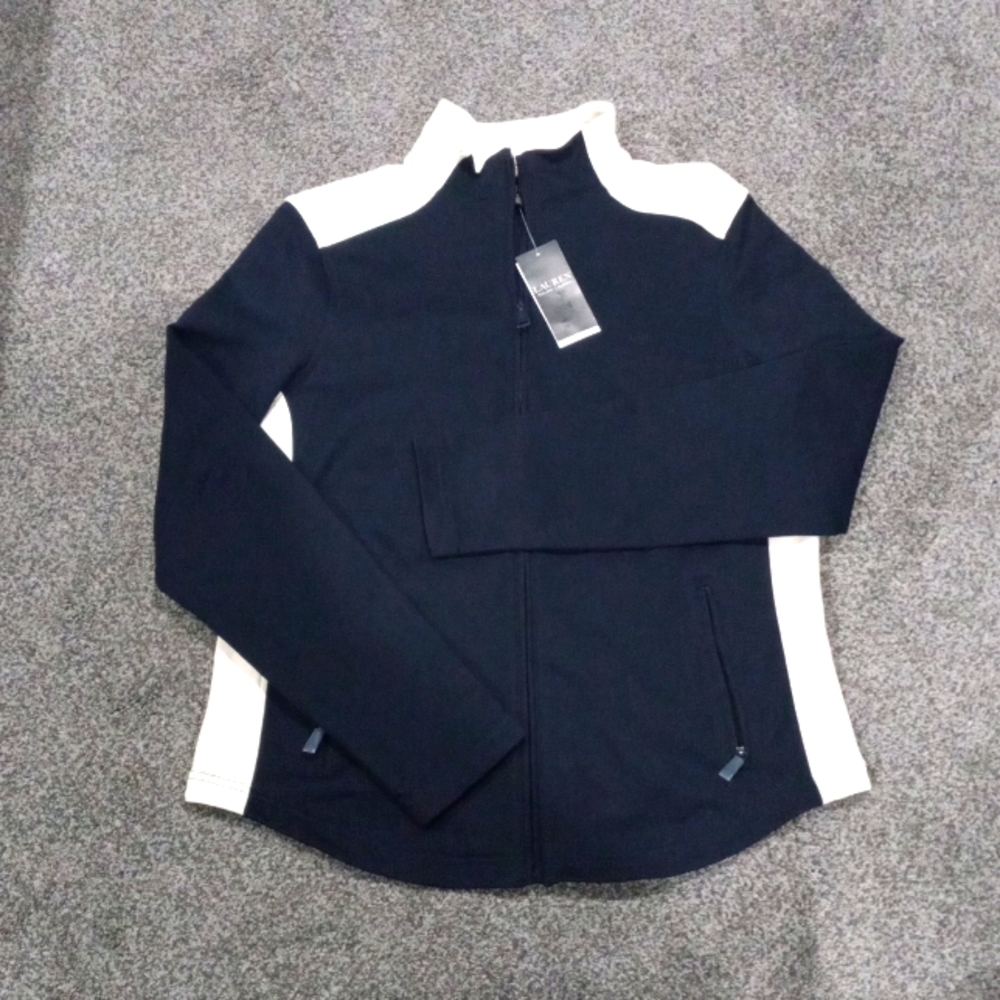 Lauren by Ralph Lauren Woman's Color Block Navy and White Track Jacket Size L